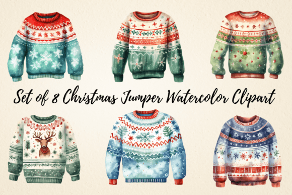 Download Christmas Jumper Watercolor Clipart - Premium Bundle